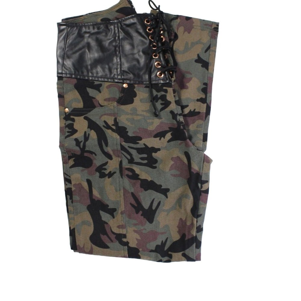 Like An Angel Womens Multicolor Camo Grommet Lace Up Waist Activewear Pants Sz M